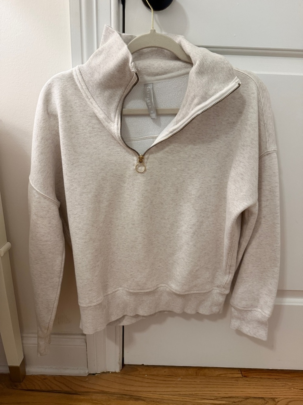 Athleta Heathered Gray/Cream Half-Zip Turtleneck Pullover